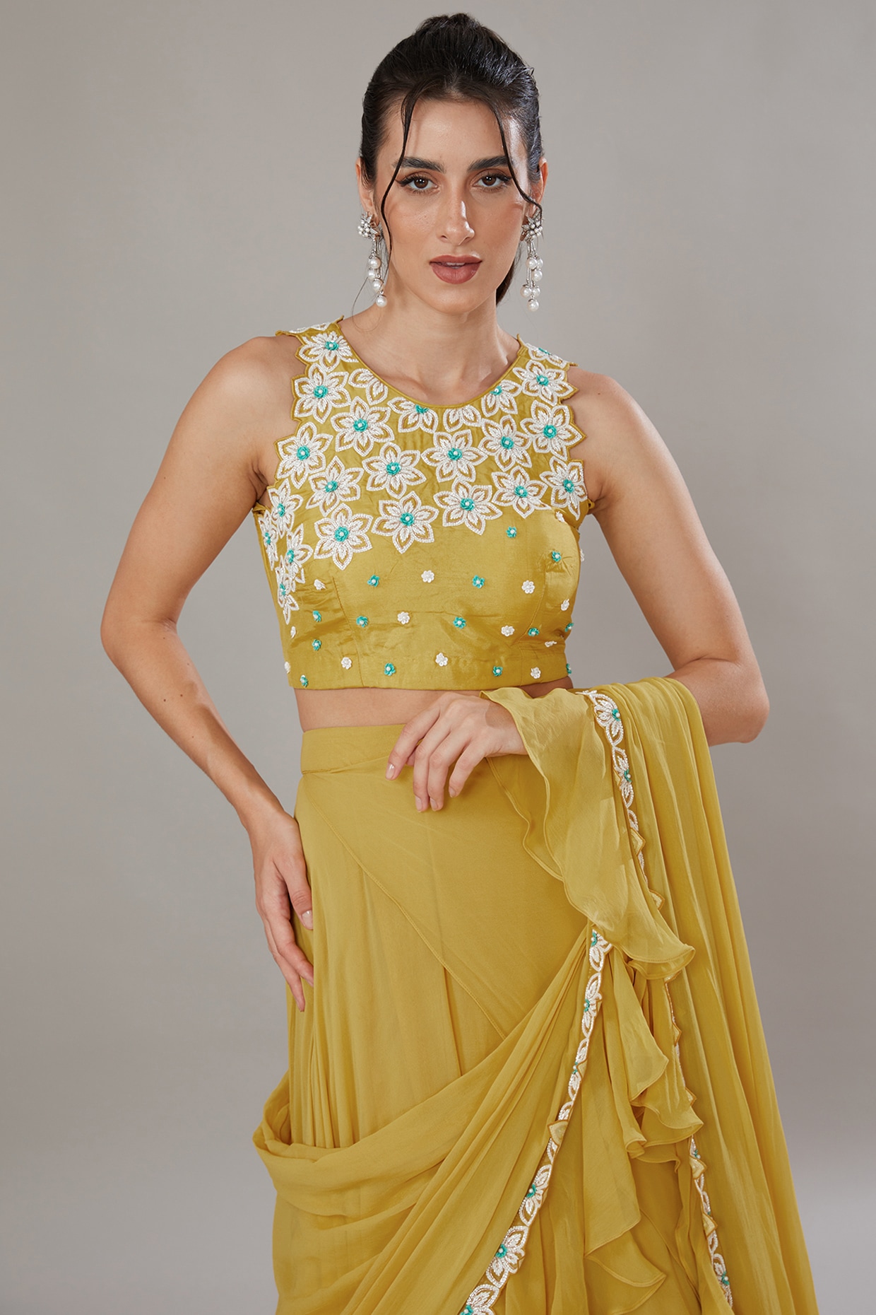 Buy Yellow Silk Zari Weaving South Onam Festival Half Saree Lehenga Online