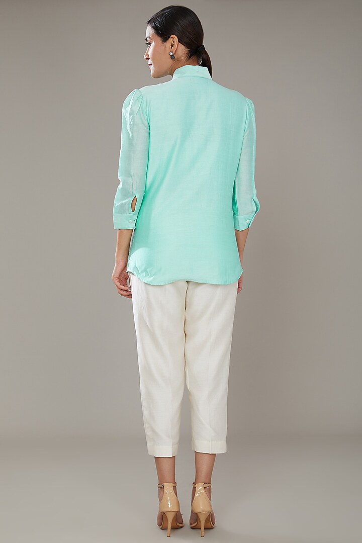 Aqua Blue Chanderi Co-Ord Set by SONAL PASRIJA at Pernia's Pop Up Shop