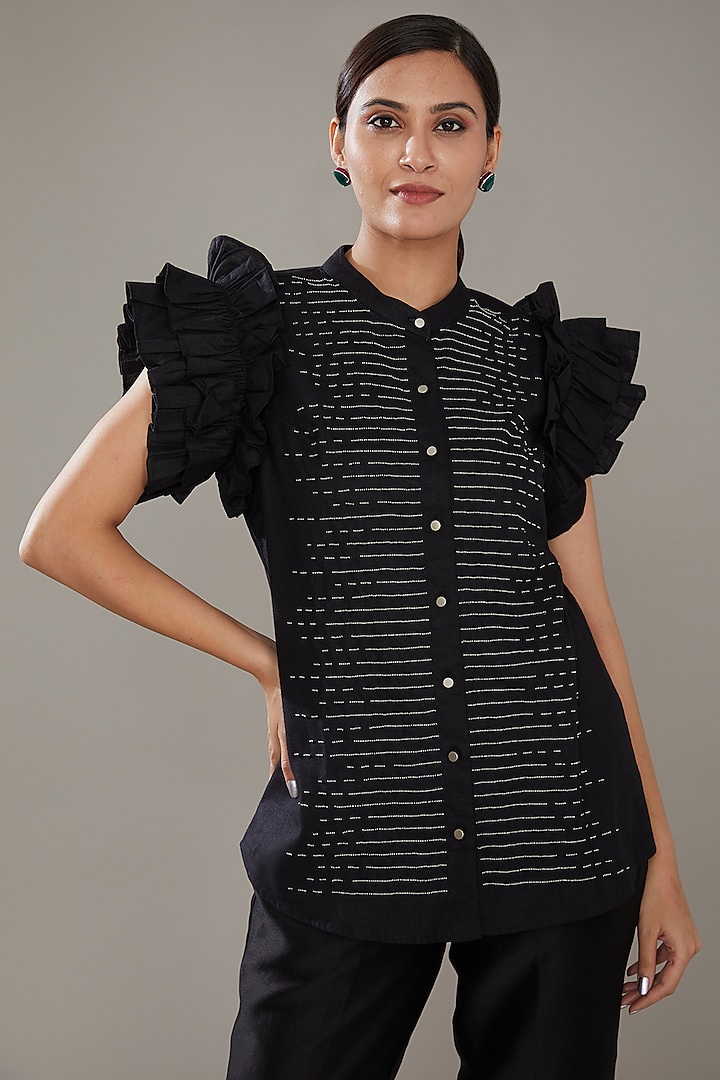 Black Chanderi Co-Ord Set by SONAL PASRIJA at Pernia's Pop Up Shop