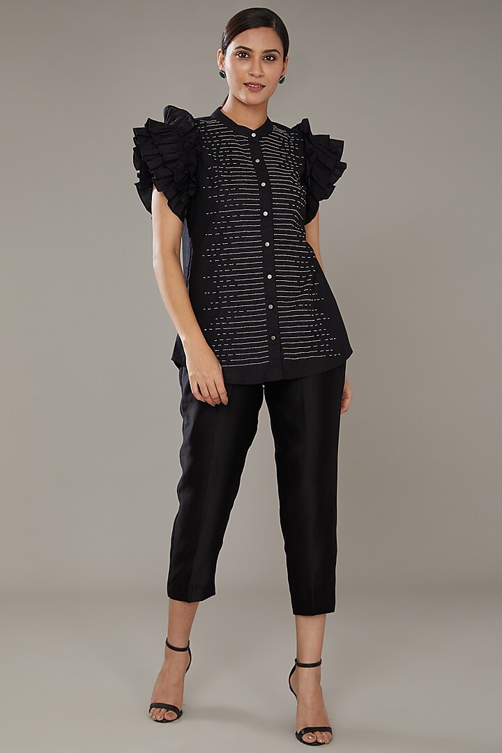 Black Chanderi Co-Ord Set by SONAL PASRIJA at Pernia's Pop Up Shop