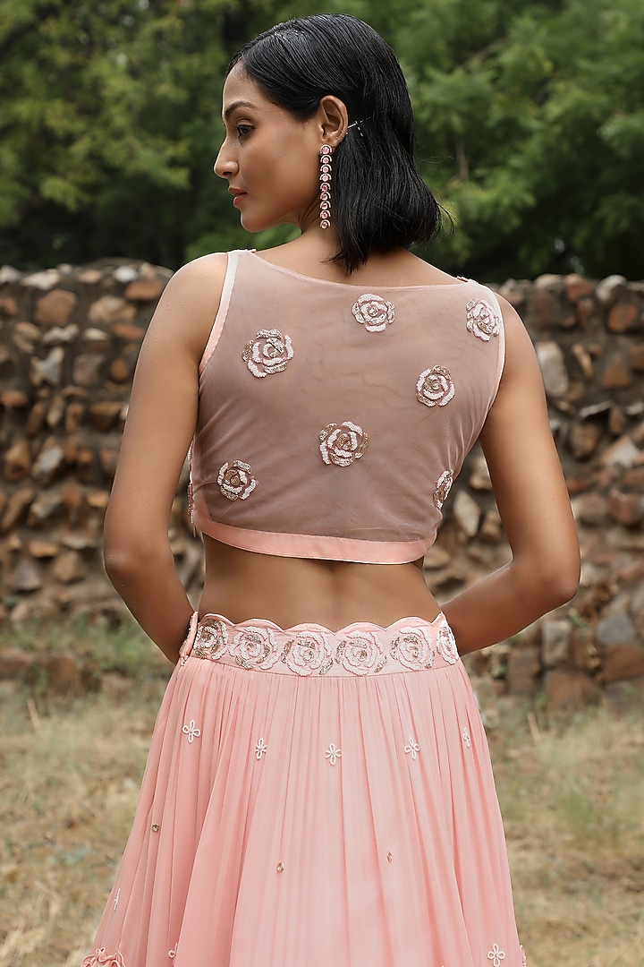 Blush Pink Georgette Wedding Lehenga Set by SONAL PASRIJA at Pernia's Pop Up Shop