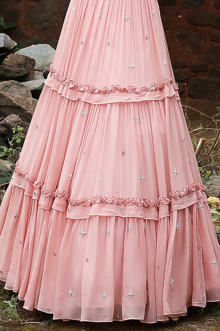 Blush Pink Georgette Wedding Lehenga Set by SONAL PASRIJA at Pernia's Pop Up Shop