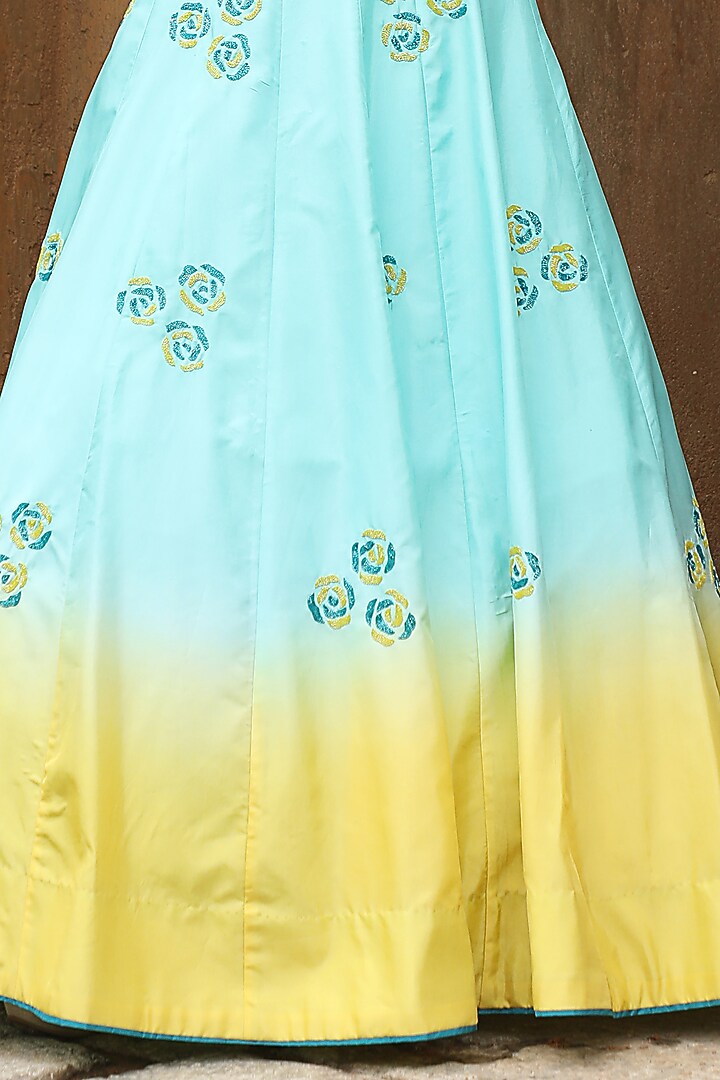 Aqua & Yellow Ombre Embroidered Wedding Lehenga Set by SONAL PASRIJA at Pernia's Pop Up Shop