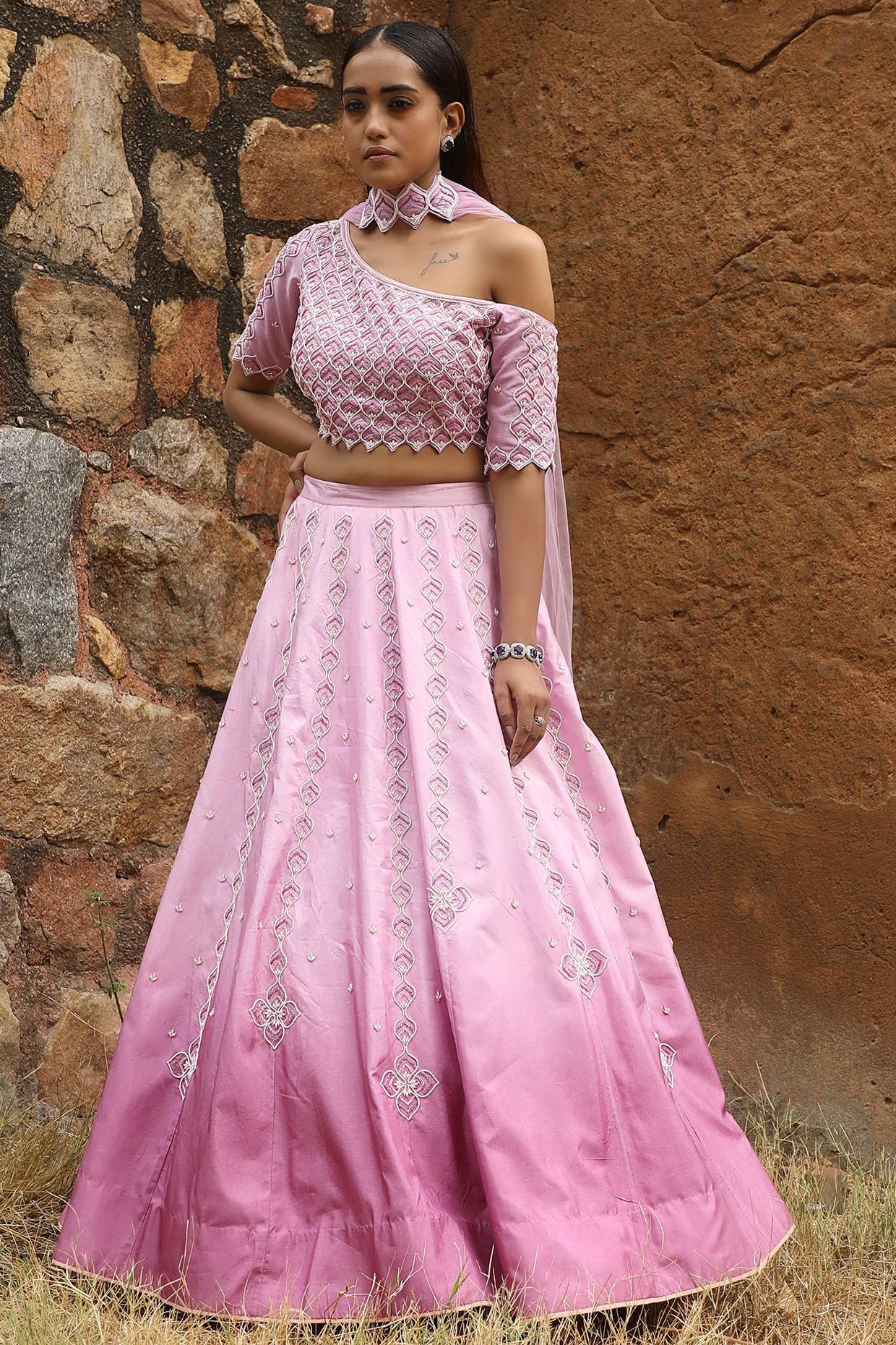 Lilac Hand Embroidered Lehenga Set by SONAL PASRIJA