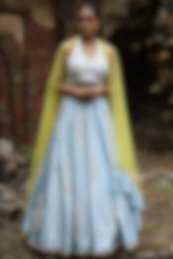Powder Blue Embroidered Wedding Lehenga Set by SONAL PASRIJA at Pernia's Pop Up Shop
