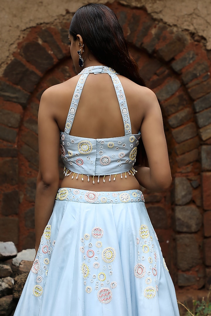 Powder Blue Embroidered Wedding Lehenga Set by SONAL PASRIJA at Pernia's Pop Up Shop