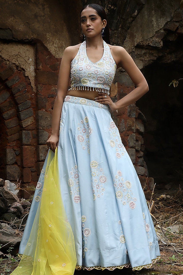 Powder Blue Embroidered Wedding Lehenga Set by SONAL PASRIJA at Pernia's Pop Up Shop