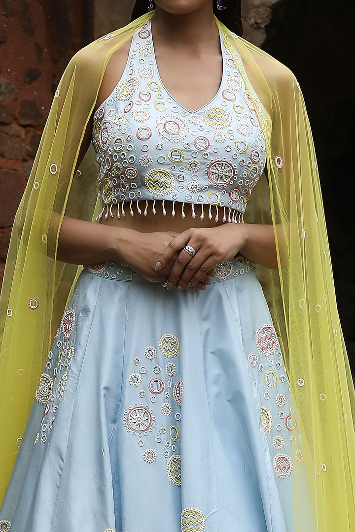 Powder Blue Embroidered Wedding Lehenga Set by SONAL PASRIJA at Pernia's Pop Up Shop
