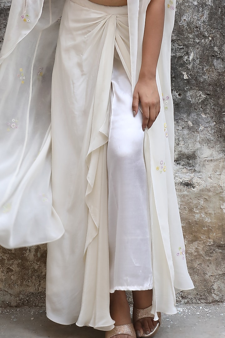 Ivory Georgette Draped Skirt Set by SONAL PASRIJA at Pernia's Pop Up Shop
