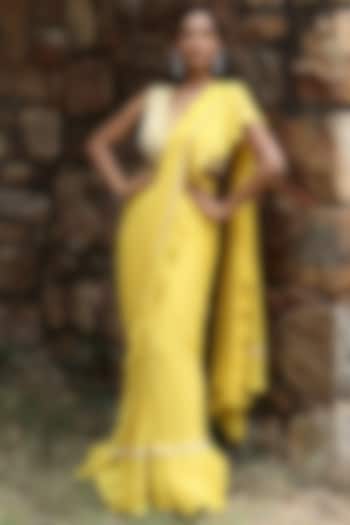 Yellow Georgette Draped Saree Set by SONAL PASRIJA