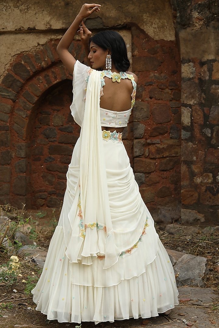 Ivory Embellished Wedding Lehenga Saree Set by SONAL PASRIJA at Pernia's Pop Up Shop