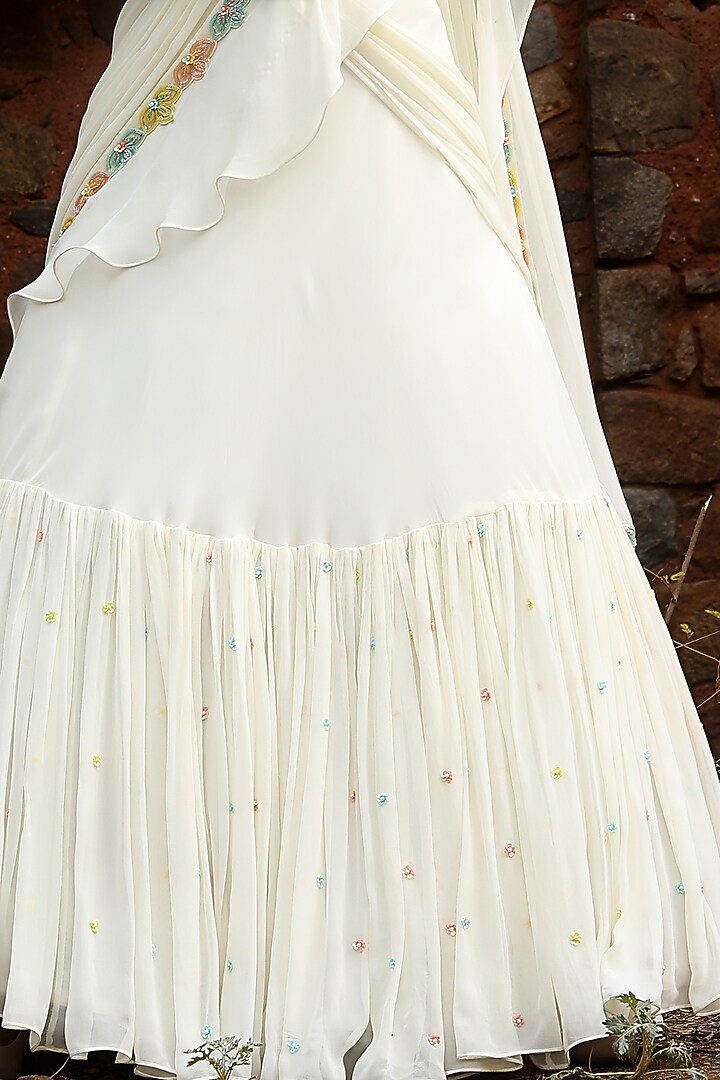 Ivory Embellished Wedding Lehenga Saree Set by SONAL PASRIJA at Pernia's Pop Up Shop