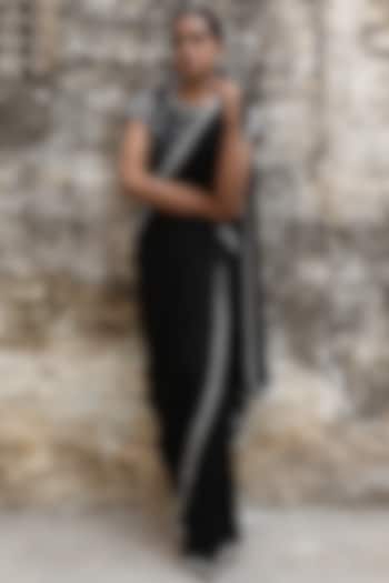 Black Georgette Draped Saree Set by SONAL PASRIJA