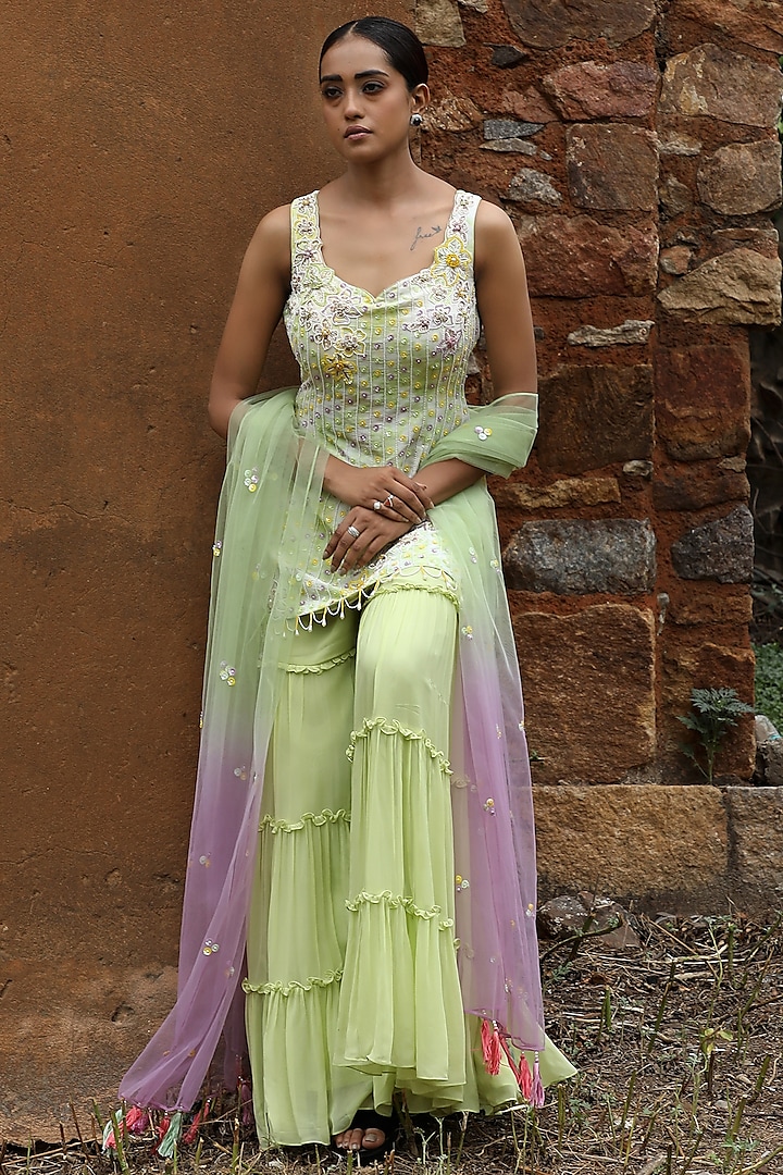 Multi-Coloured Georgette Gharara Set by SONAL PASRIJA