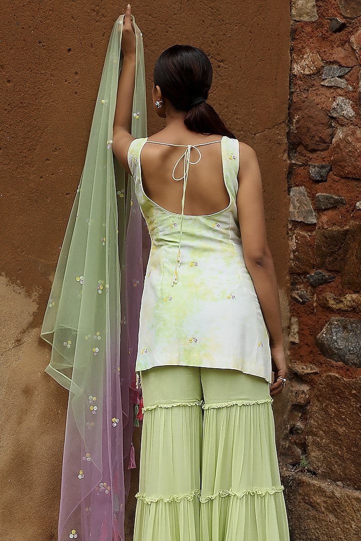 Green Georgette Gharara Set by SONAL PASRIJA at Pernia's Pop Up Shop