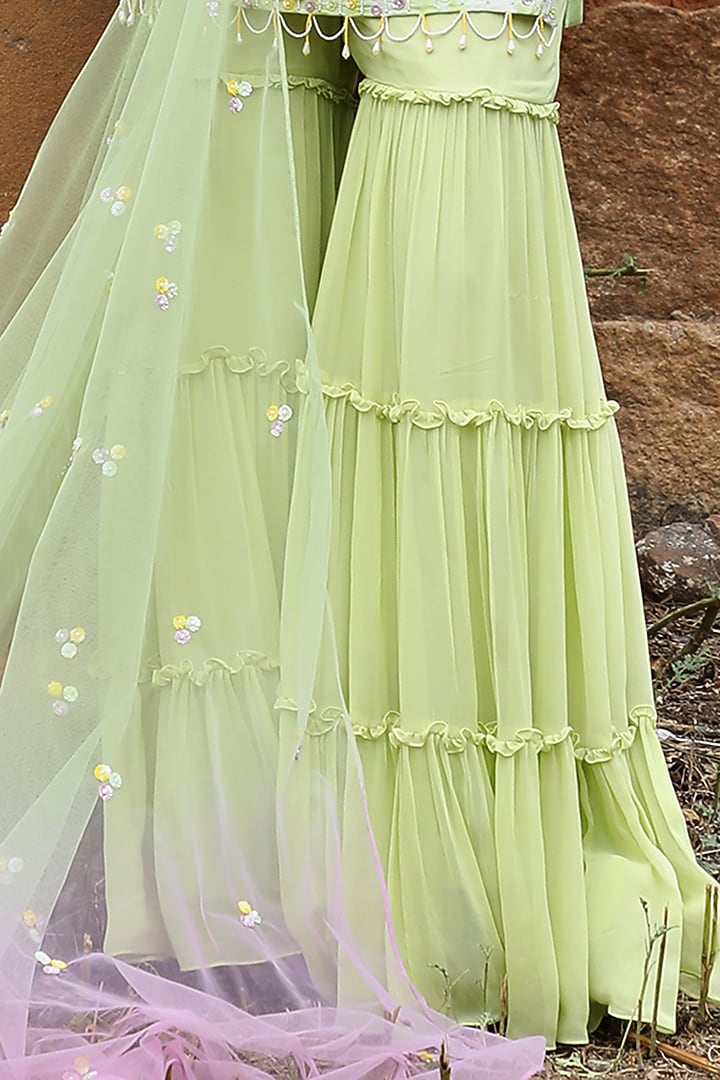 Green Georgette Gharara Set by SONAL PASRIJA at Pernia's Pop Up Shop