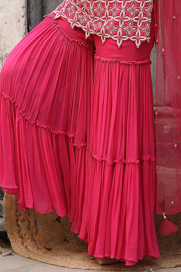 Fuchsia Georgette Gharara Set by SONAL PASRIJA at Pernia's Pop Up Shop
