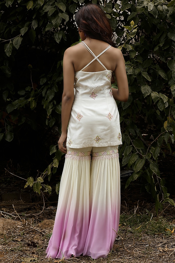 Ivory & Lilac Georgette Embellished Gharara Set by SONAL PASRIJA at Pernia's Pop Up Shop