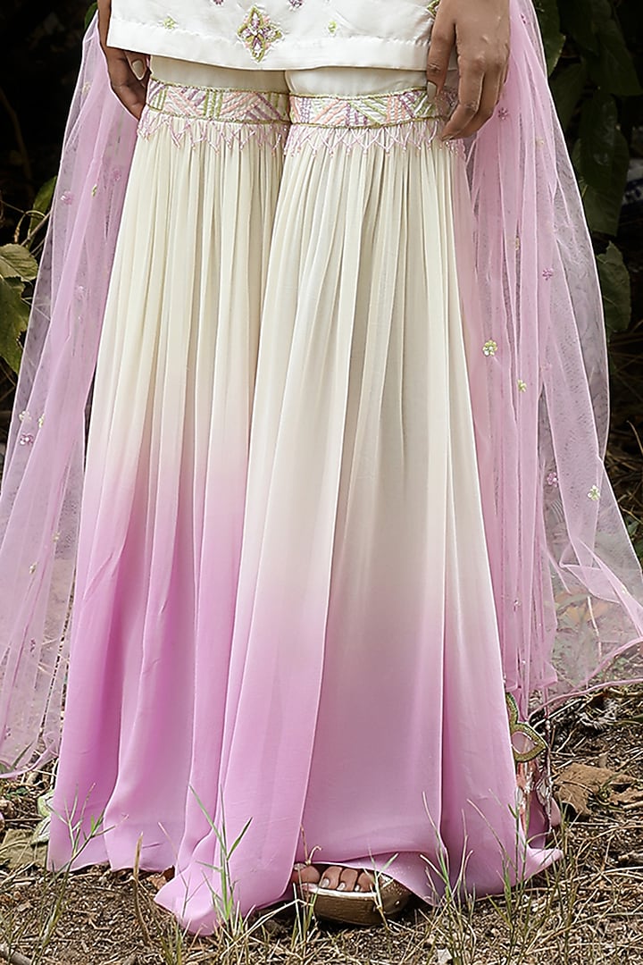 Ivory & Lilac Georgette Embellished Gharara Set by SONAL PASRIJA at Pernia's Pop Up Shop