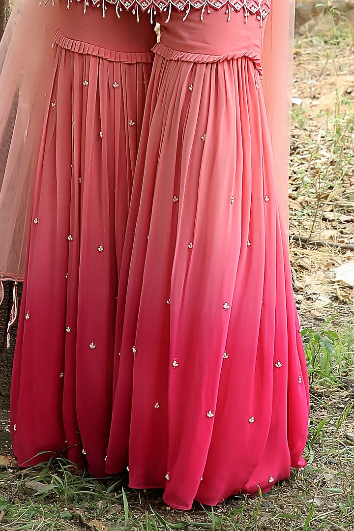 Peach & Fuchsia Georgette Gharara Set by SONAL PASRIJA at Pernia's Pop Up Shop