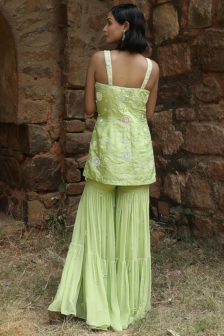 Mint Green Georgette Gharara Set by SONAL PASRIJA at Pernia's Pop Up Shop