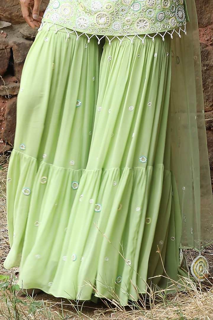 Mint Green Georgette Gharara Set by SONAL PASRIJA at Pernia's Pop Up Shop