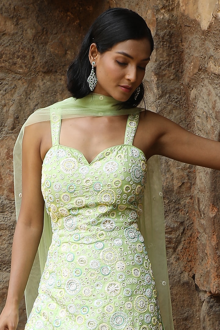 Mint Green Georgette Gharara Set by SONAL PASRIJA at Pernia's Pop Up Shop