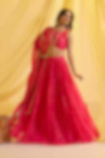 Fuchsia Pink Silk & lurex Embroidered Wedding Lehenga Set by SONAL PASRIJA at Pernia's Pop Up Shop
