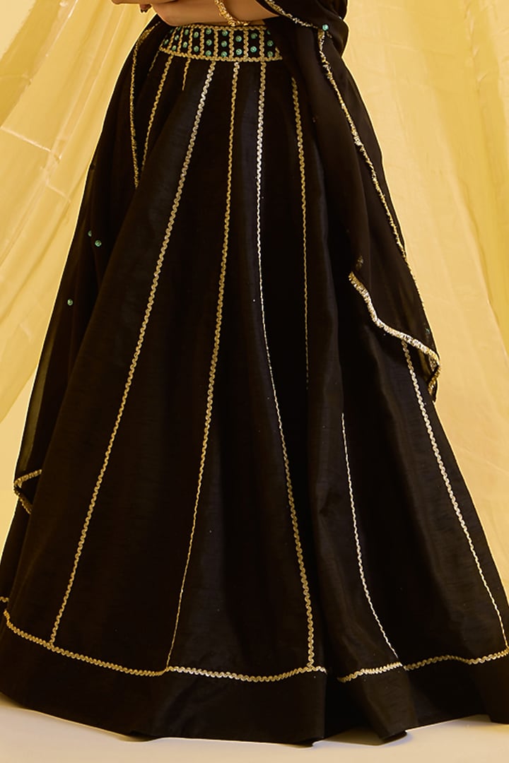 Black Silk Kalidar Wedding Lehenga Set by SONAL PASRIJA at Pernia's Pop Up Shop