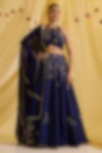 Navy Blue Silk Embroidered Wedding Lehenga Set by SONAL PASRIJA at Pernia's Pop Up Shop