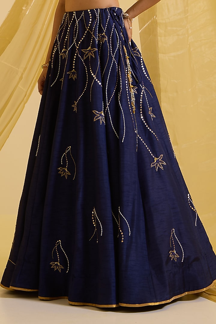 Navy Blue Silk Embroidered Wedding Lehenga Set by SONAL PASRIJA at Pernia's Pop Up Shop