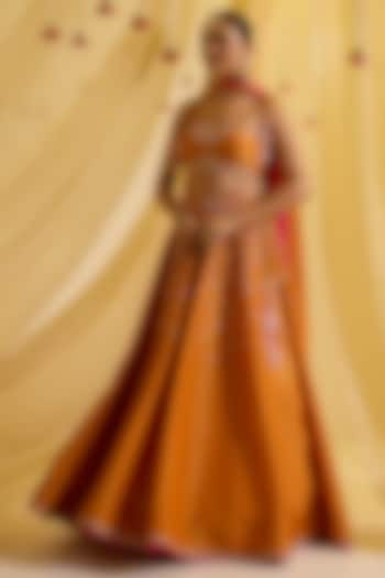 Orange Silk Tissue Embroidered Kalidar Wedding Lehenga Set by SONAL PASRIJA at Pernia's Pop Up Shop