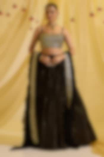 Black & Gold Silk Gathered Wedding Lehenga Set by SONAL PASRIJA at Pernia's Pop Up Shop