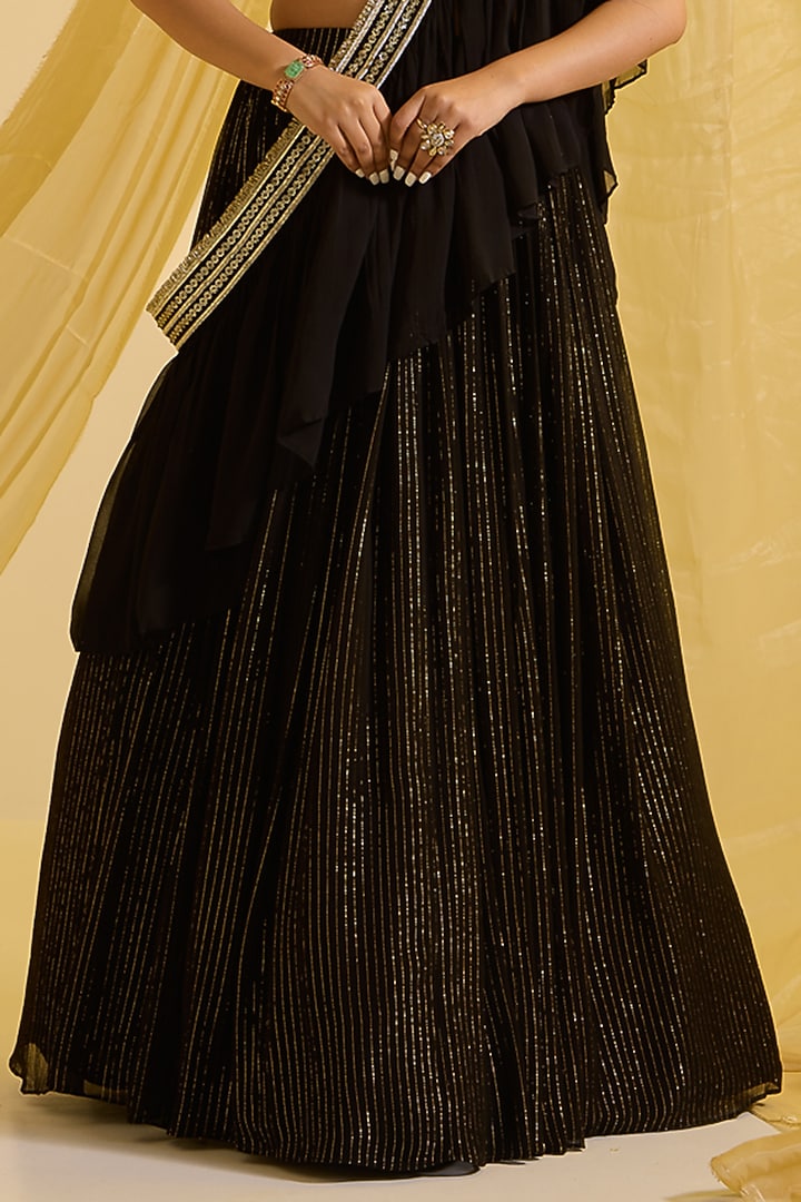 Black & Gold Silk Gathered Wedding Lehenga Set by SONAL PASRIJA at Pernia's Pop Up Shop