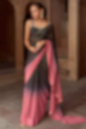 Black & Dusty Pink Ombre Silk & Lurex Georgette Pre-Draped Saree Set by SONAL PASRIJA