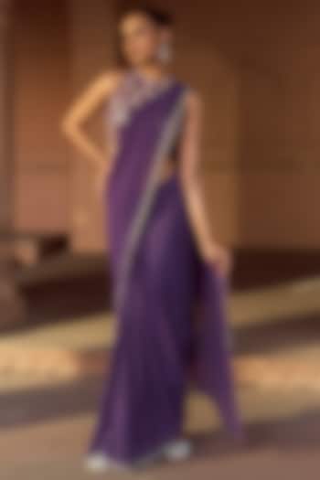 Purple Silk & Georgette Pre-Draped Saree Set by SONAL PASRIJA