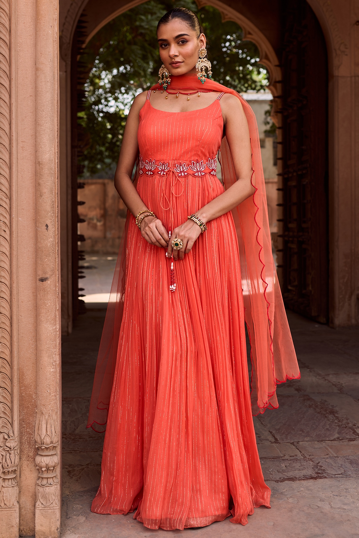 Orange clearance anarkali gown