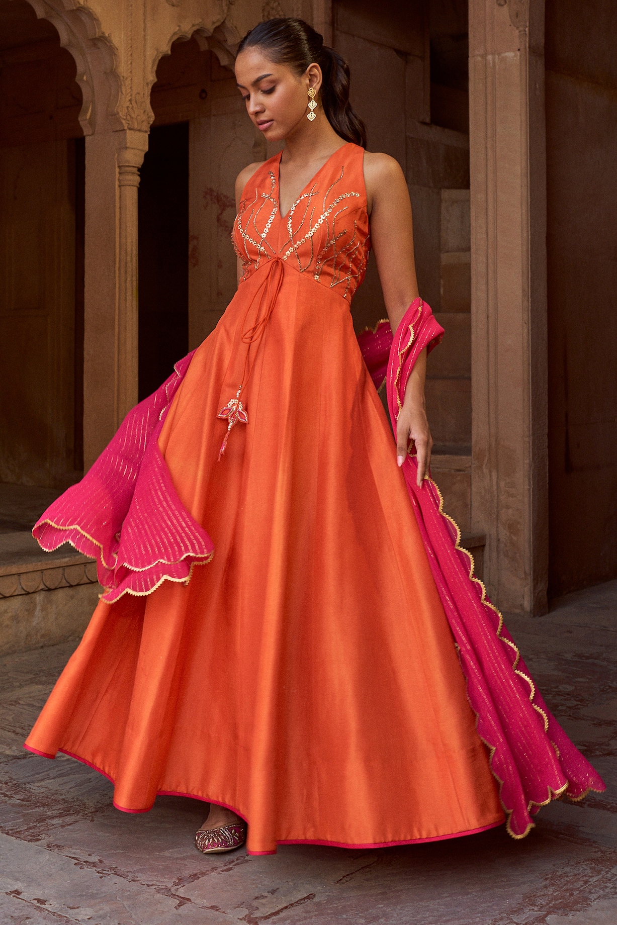 Orange Silk Lurex Georgette Dori Embroidered Kalidar Party Wear Anarkali  Set by SONAL PASRIJA at Pernia's Pop Up Shop