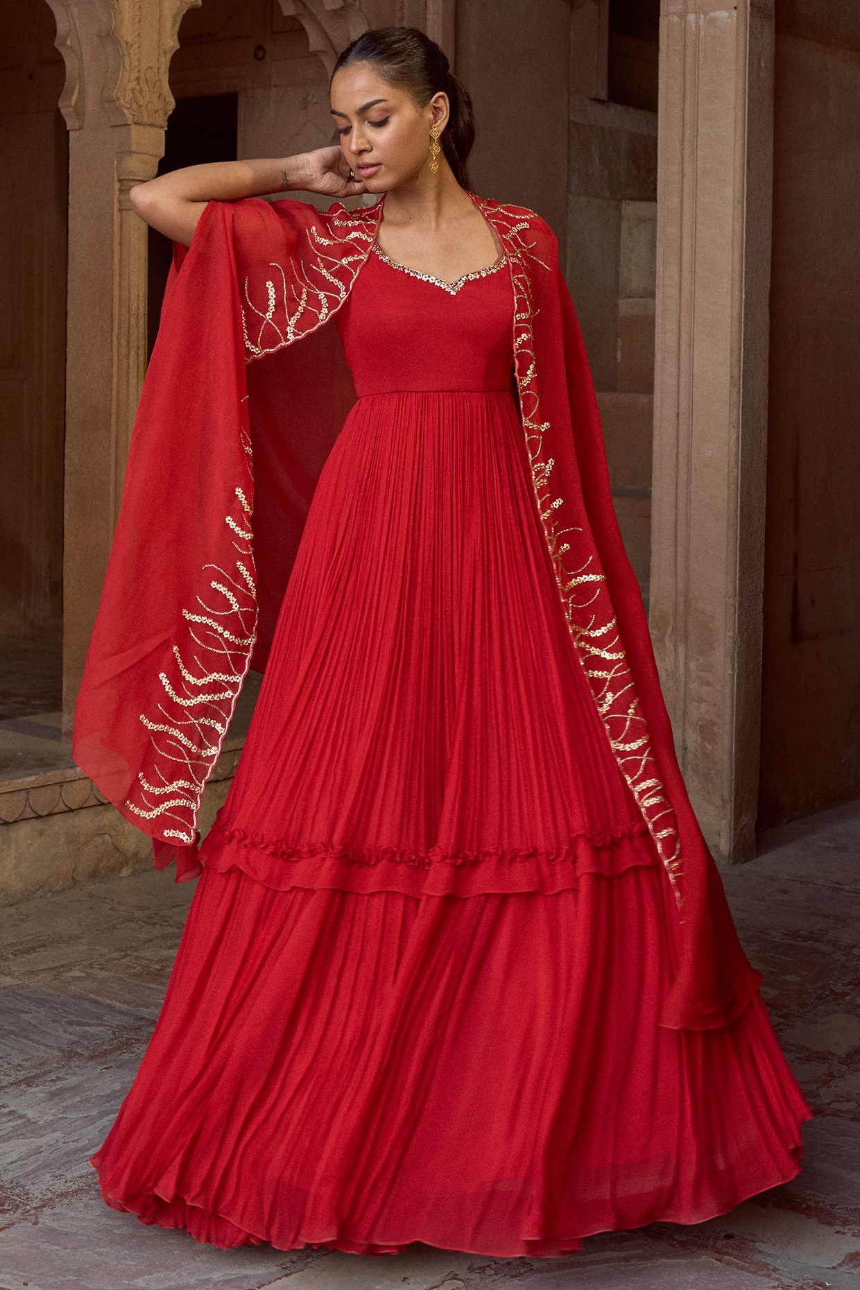 Royal Red Silk Anarkali- Frontier Raas