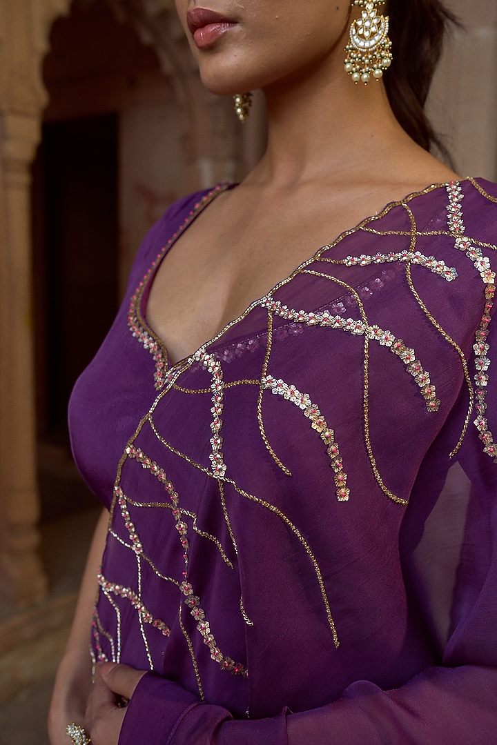 Purple Silk Embellished Kalidar Party Wear Anarkali Set by SONAL PASRIJA at Pernia's Pop Up Shop