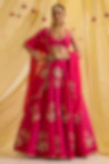 Fuschia Pink Silk & Organza Embroidered Kalidar Wedding Lehenga Set by SONAL PASRIJA at Pernia's Pop Up Shop