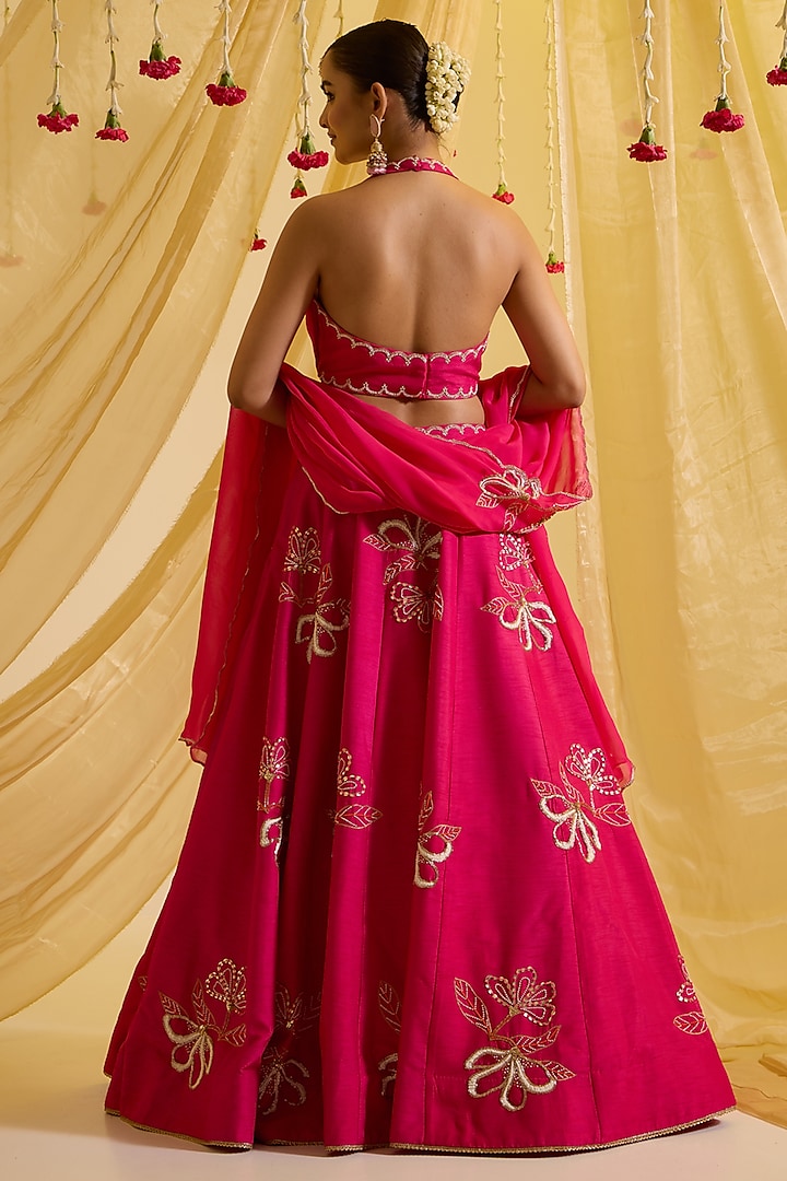 Fuschia Pink Silk & Organza Embroidered Kalidar Wedding Lehenga Set by SONAL PASRIJA at Pernia's Pop Up Shop