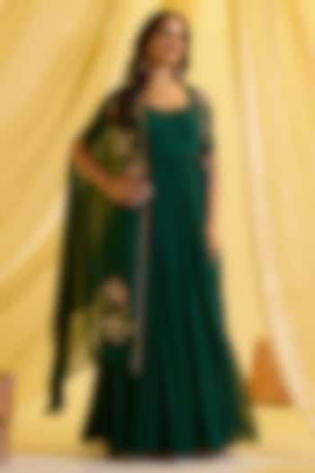 Bottle Green Georgette & Organza Anarkali Set by SONAL PASRIJA at Pernia's Pop Up Shop