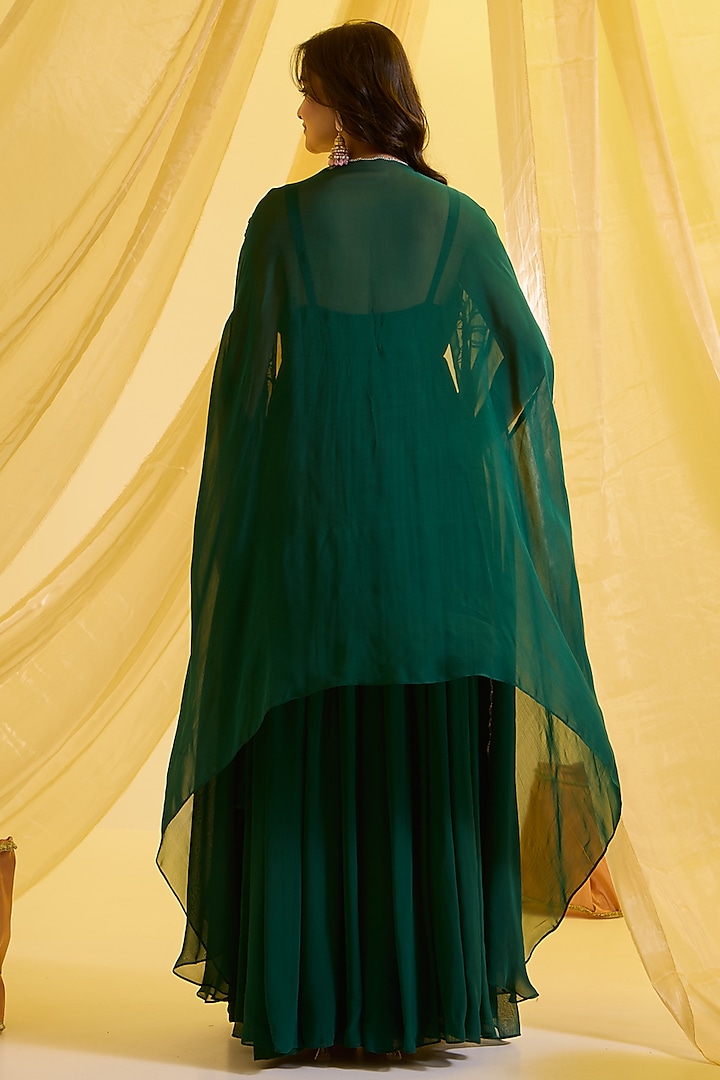 Bottle Green Georgette & Organza Party Wear Anarkali Set by SONAL PASRIJA at Pernia's Pop Up Shop