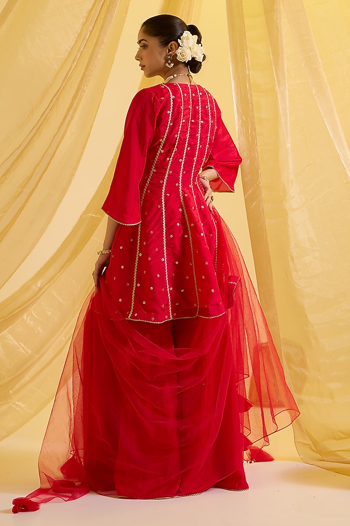 Red Silk & Net Party Wear Sharara Set by SONAL PASRIJA at Pernia's Pop Up Shop