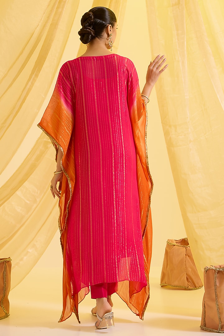 Pink & Orange Ombre Lurex Kaftan Set by SONAL PASRIJA at Pernia's Pop Up Shop