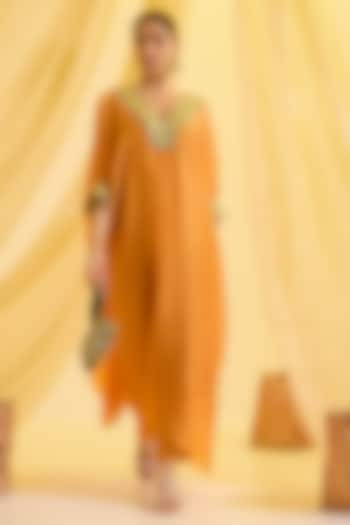 Orange Silk Tissue & Silk Kaftan Set by SONAL PASRIJA at Pernia's Pop Up Shop