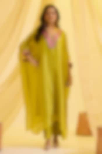 Lime Green Silk Tissue & Silk Kaftan Set by SONAL PASRIJA at Pernia's Pop Up Shop