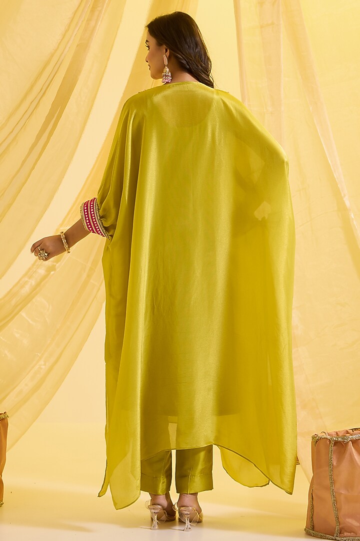 Lime Green Silk Tissue & Silk Kaftan Set by SONAL PASRIJA at Pernia's Pop Up Shop