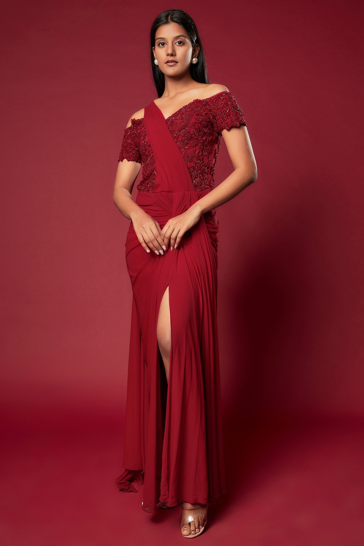 Black draped saree gown  Ricco India